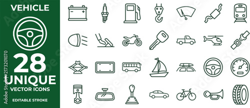 Vehicle transport vector line icons set