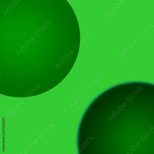 A minimalist abstract design featuring two dark green circles against a bright green background.
