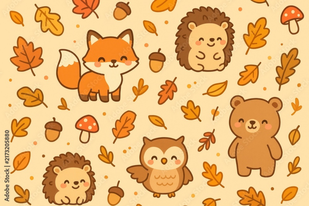 Fototapeta premium Cute woodland animals pattern