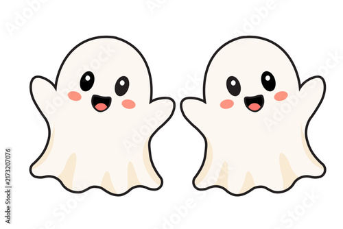Photography Cartoon ghost with jack o lantern against a white background