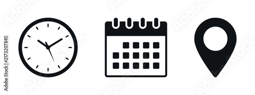 фотографія Clock calendar and location pin icons represent time and place