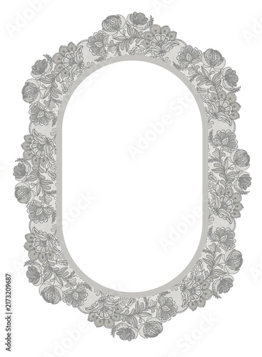 Bild auf Leinwand Oval of lace doily frame white gray with floral mesh shapes