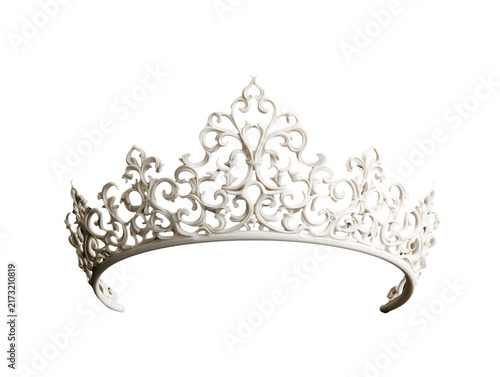 Elegant Luxury White Ceramic Tiara Crown with Intricate Filigree Design Isolated on Transparent Background