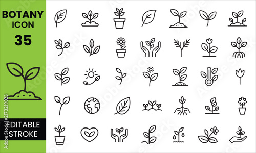 Botany Editable Stroke Icon Set - Plant, Nature, Gardening, Eco & Agriculture Vector Icons