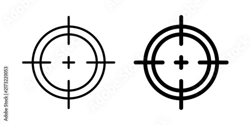 Aim icon in outline and solid style, isolated on white background. Ideal for target, focus, and goal setting features in mobile and web design.