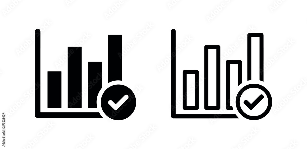 Obraz premium Bar chart with check mark icon for successful data verification or complete report vector illustration