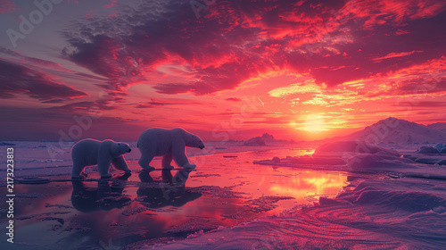 Polar Bear Encounter at Sunset in the Arctic