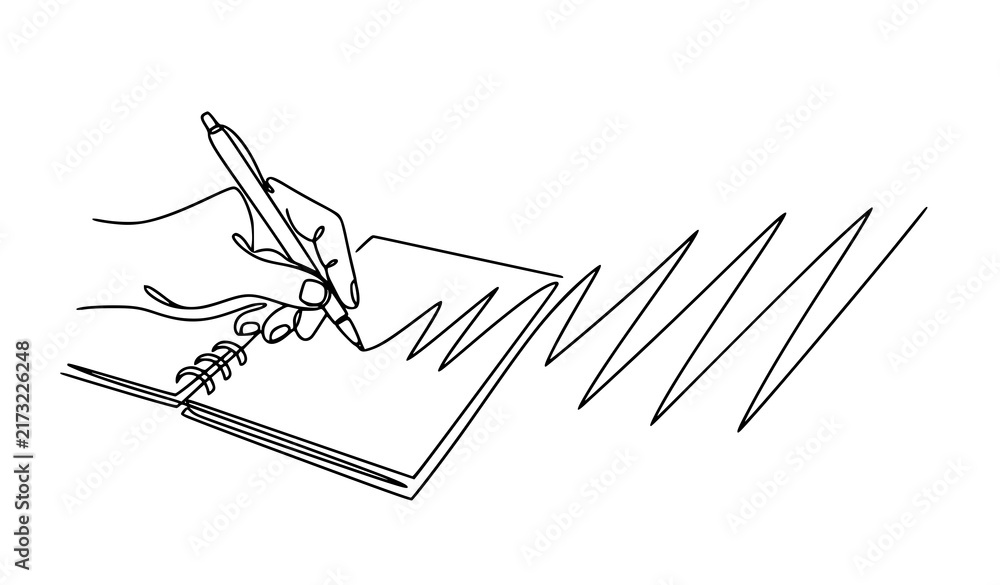 Obraz premium Hand Drawing Zigzag Line with Pen Continuous One Line Drawing Vector Illustration on Notebook Paper Creative Sketching Concept Design