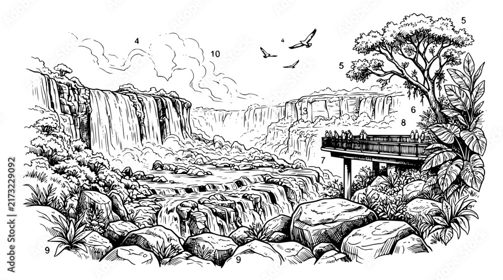 Obraz premium Foz do Iguaçu Paraná Brazil Landscape Hand Drawn Pen Sketch Vector Illustration