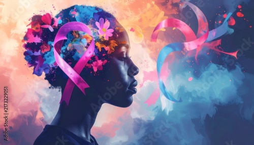 Woman silhouette showing mental health awareness and support
