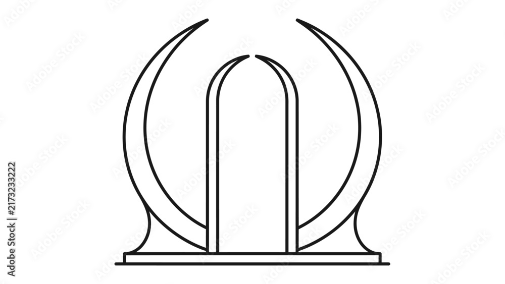 Fototapeta premium Stylized Gateway Arch Symbol: An abstract, minimalist design featuring a central archway flanked by crescent shapes, evoking a sense of passage and symbolic entrance.