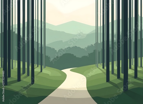 Tranquil Forest Walking Trail Through Green Woodland