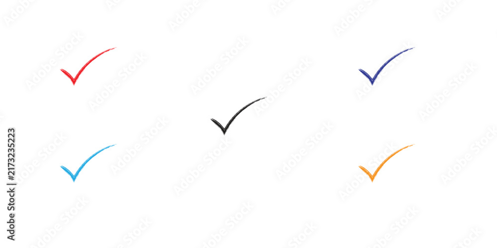 Fototapeta premium Set of colorful hand-drawn check marks and tick symbols vector design elements