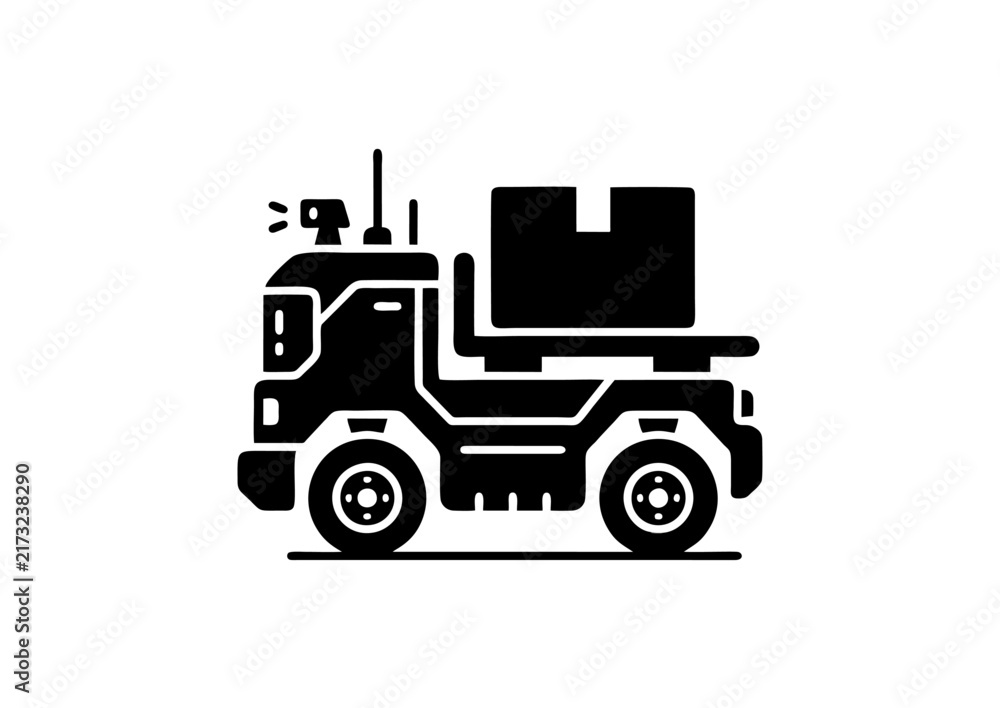 Fototapeta premium Black Forklift Truck with Cargo Box Vector Icon Isolated on White Background, Warehouse Logistics Material Handling and Industrial Transport Symbol