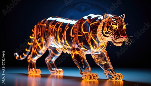 Futuristic Glass Tiger with Internal Neon Glow