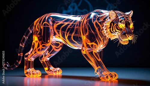Futuristic Glass Tiger with Internal Neon Glow