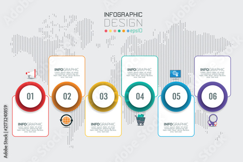 6 Steps Vertical Paper Banner Business Infographic