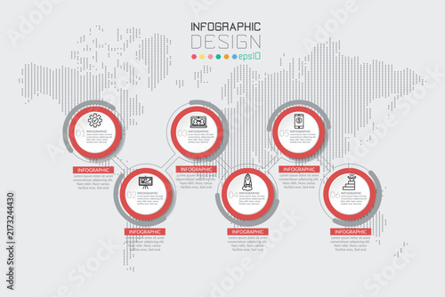 6 Step Circle Hanging Pin Business Infographic