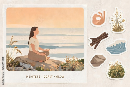 Serene Coastal Meditation: Dawn Glow and Ocean Calm