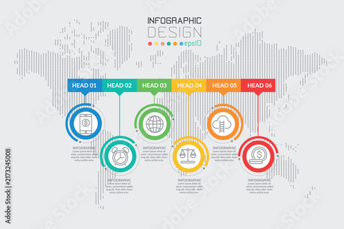 6 Step Connected Circle Line Business Infographic