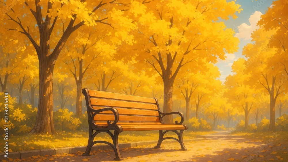 Naklejka premium Serene autumn park wallpaper for desktop