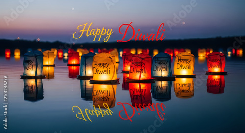 A stunning view of diwali celebrations with vibrant lights reflecting beautifully on the tranquil