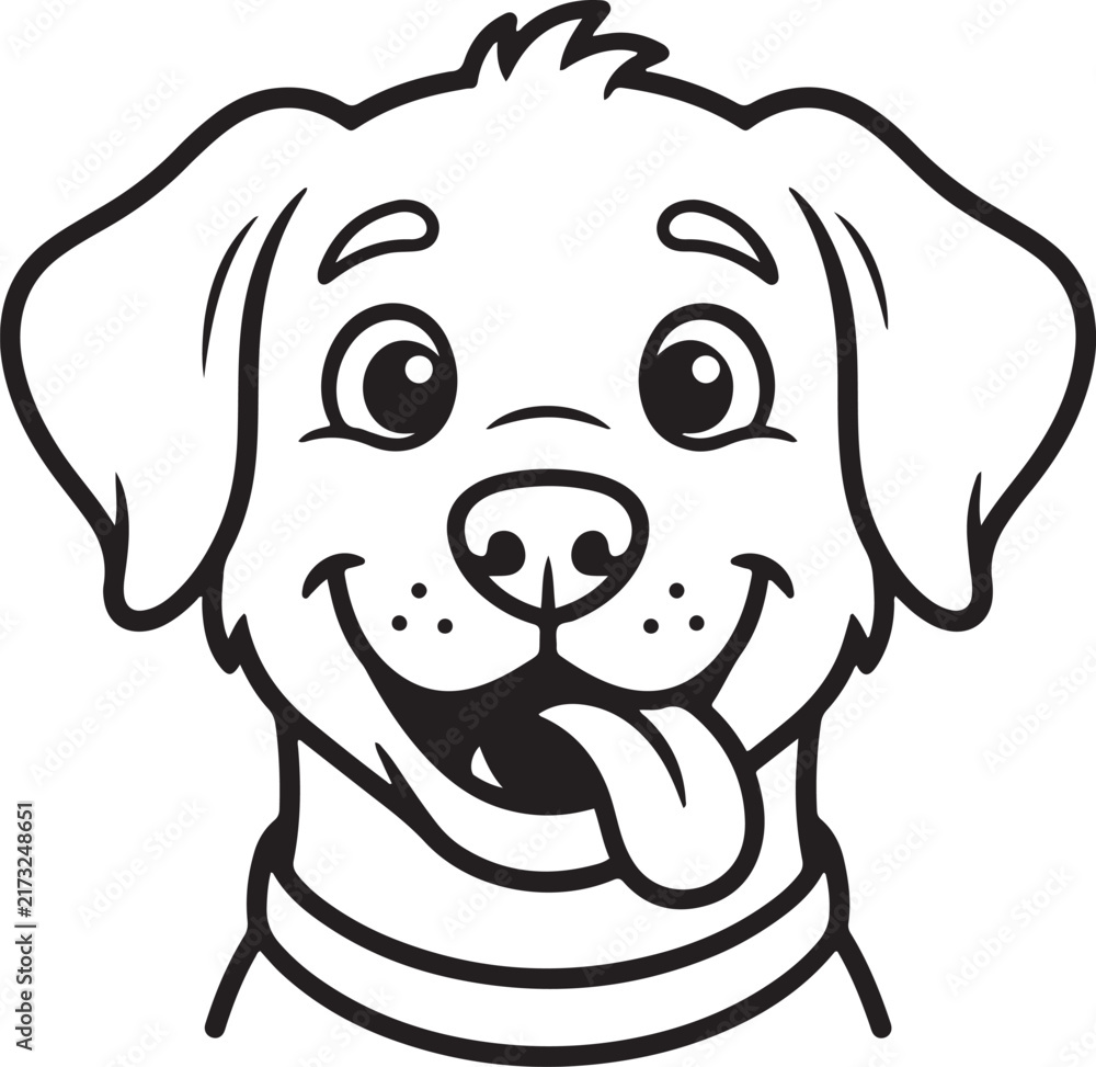 Obraz premium Cute cartoon puppy dog head portrait black and white line art illustration for coloring book page