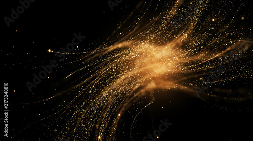Abstract Golden Glitter Particles Swirling in Cosmic Space Background