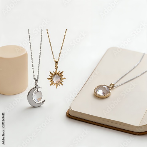 Celestial Glow: Sun Moon Star Pendant Necklaces with Crystal Accents