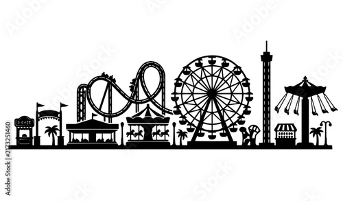 Photography Black and White Ferris Wheel Roller Coaster Amusement Park Silhouette