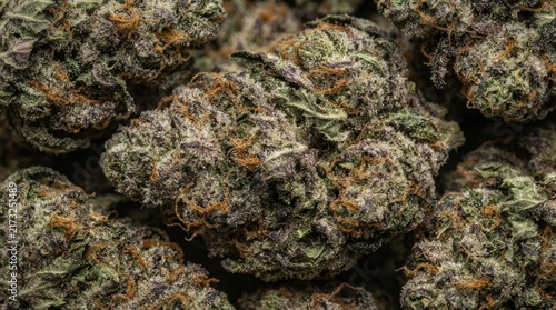 Close-up of Fresh Cannabis Buds with Green and Purple Hues