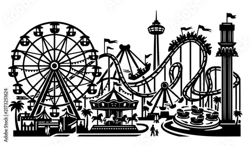 Photography Black and White Amusement Park Silhouette Vector Illustration