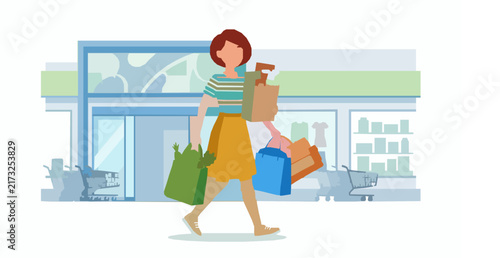 Foto shopper, woman, shopping, supermarket, groceries, food, clothing, fashion, bags,