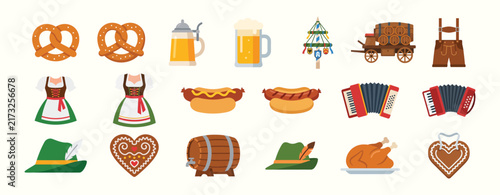 Canvas Print Oktoberfest festival traditional food drink and clothing icon set with beer drin