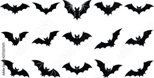 Halloween bats flying in various poses and directions