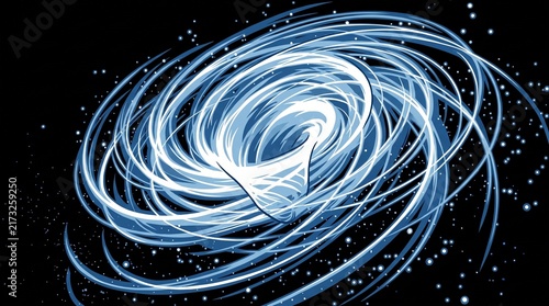 Vortex of glowing white light swirls through a dark and mysterious atmosphere.