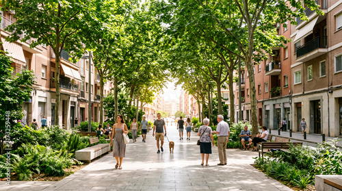 Tree Lined Urban Street Designed for Heat Resilience