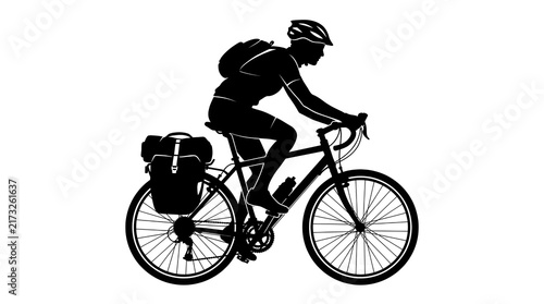 Cyclist riding touring bicycle silhouette