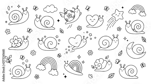 Dreamy Snail Clouds Hearts and Rainbow Nursery Vector Clipart Collection