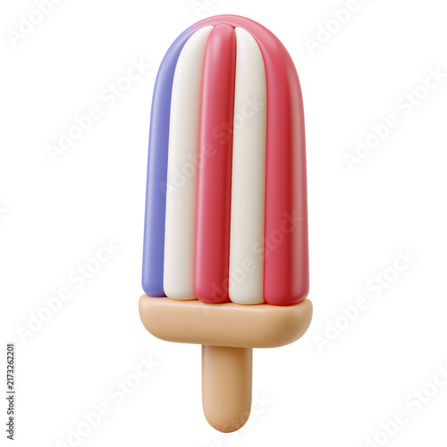 Vibrant striped popsicle with red white and blue vertical layered frozen treat isolated on transparent background for summer beverage menu design