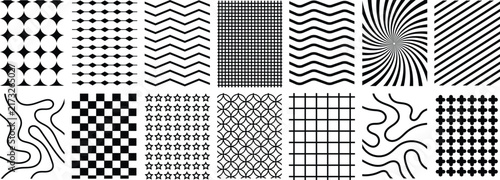 Collection of black and white geometric seamless patterns and textures. versatile line art background collection for textile, packaging, and digital design.