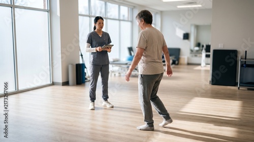 Adult Performing Walking and Turning During Functional Mobility Assessment