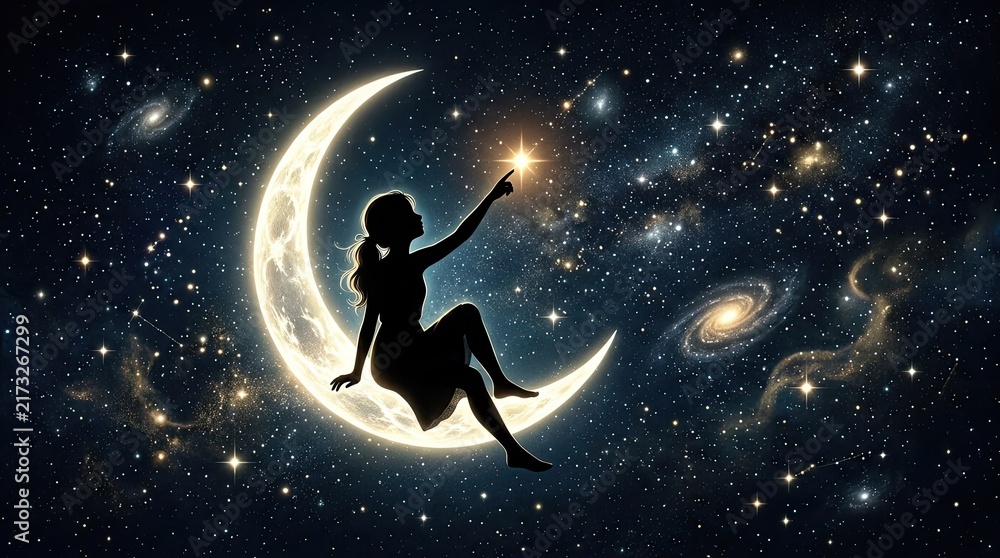 Fototapeta premium silhouette of a girl jumping in the night