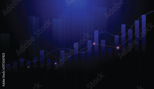 Abstract blue financial stock market growth graph background vector with bar chart and trading analytics illustration.