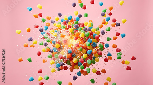 Colorful Gumdrops Exploding in a Sweet Burst of Energy, Creating a Festive and Joyful Confectionery Display