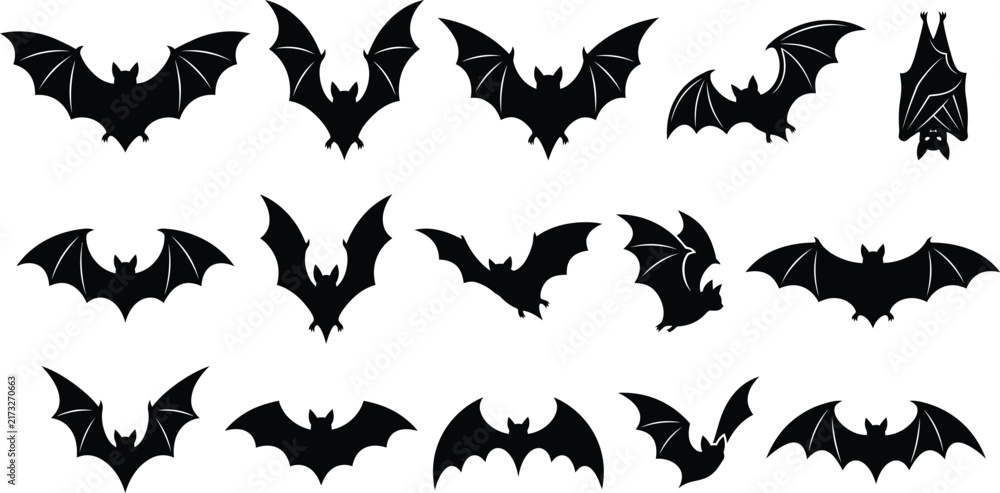 Fototapeta premium black silhouette bats for halloween or spooky designs