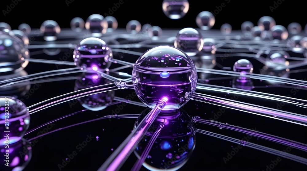 Fototapeta premium Futuristic data network with interconnected glass spheres