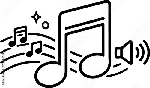 Quadro su tela Music note outline icon with melody and audio symbol on transparent background