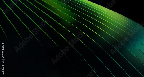 Photography Futuristic Green Laser Waves 3D Render, Abstract Dark Technology Background, Glo
