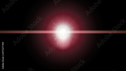 Foto Anamorphic red lens flare on black background, bright horizontal light streak wi